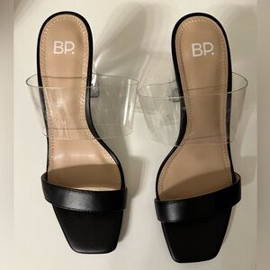 BP Naomi Women's Size 7 Slide Sandals Clear Thick Heels 4" Block Heels